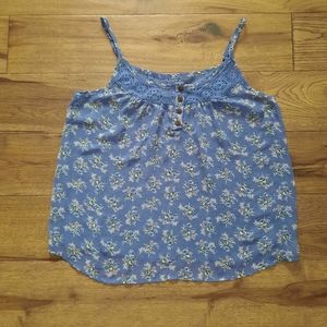 Cupid's Diary Strappy Lace Trim Floral Flowy Sheer Top